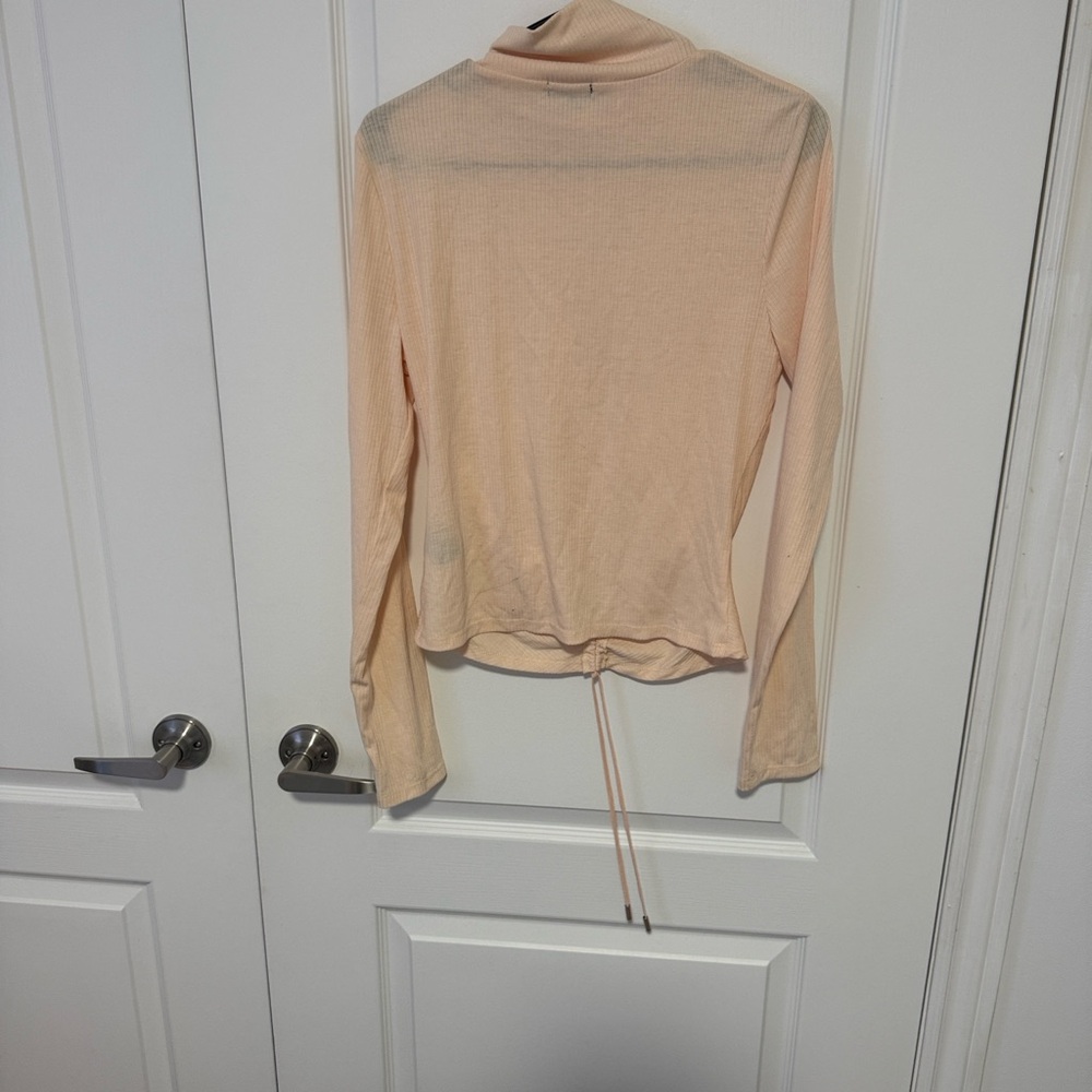 AFRM Mollie Mock Neck Cinched Long Sleeve Cream Ribbed Top  size XL - Picture 2 of 4